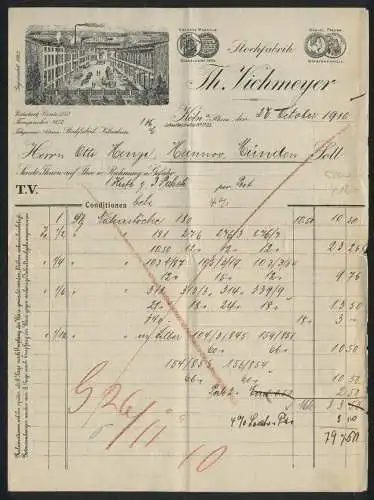 Rechnung Köln a. Rhein 1910, Th. Viehmeyer, Stockfabrik, Blick auf den Betriebshof, Preis-Medaillen