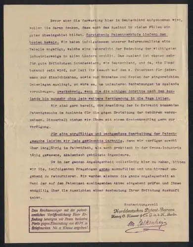 Briefkopf Berlin 1914, Henry O. Klauser & Co., Norddeutsches Patent-Büro, Das Kaiserliche Patent-Amt