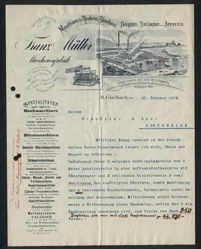Rechnung M. Gladbach 1902, Franz Müller, Maschinenfabrik, Gesamtansicht des Betriebes, Produktansicht