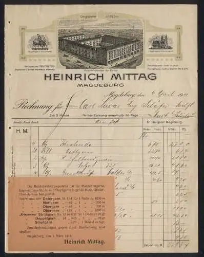 Rechnung Magdeburg 1919, Heinrich Mittag, Textilfabrikation, Die Geschäftshäuser und zwei Schutzmarken
