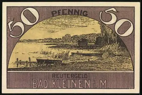 Notgeld Bad Kleinen i. M., 50 Pfennig, Segelboot auf dem See