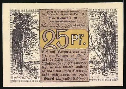 Notgeld Bad Kleinen i. M., 25 Pfennig, Ortspartie im Winter