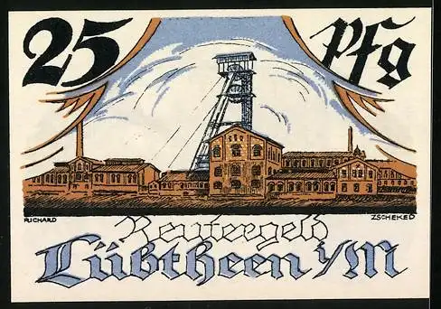 Notgeld Lübtheen i. M., 25 Pfennig, Industrieanlage, Postkutsche