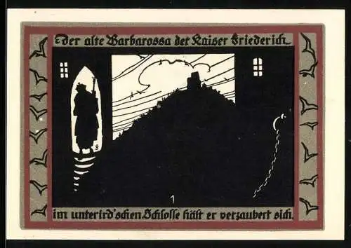 Notgeld Rossla am Kyffhäuser 1921, 50 Pfennig, Der alte Barbarossa im unterirdischen Schlosse