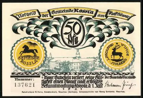 Notgeld Rossla am Kyffhäuser 1921, 50 Pfennig, Der alte Barbarossa im unterirdischen Schlosse