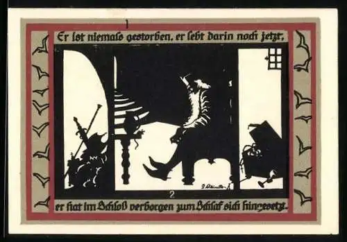 Notgeld Rossla am Kyffhäuser 1921, 50 Pfennig, Barbarossa sitzt im Schloss