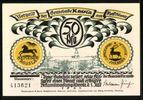 Notgeld Rossla am Kyffhäuser 1921, 50 Pfennig, Barbarossas Bart ist durch den Tisch gewachsen