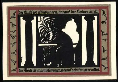Notgeld Rossla am Kyffhäuser 1921, 50 Pfennig, Der Kaiser sitzt auf ernem Stuhl
