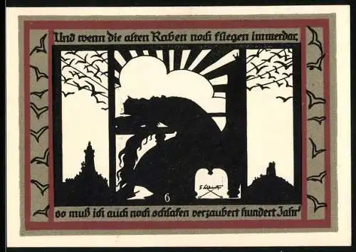 Notgeld Rossla am Kyffhäuser 1921, 50 Pfennig, Der Kaiser schläft am Tisch