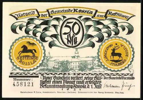 Notgeld Rossla am Kyffhäuser 1921, 50 Pfennig, Der Kaiser schläft am Tisch