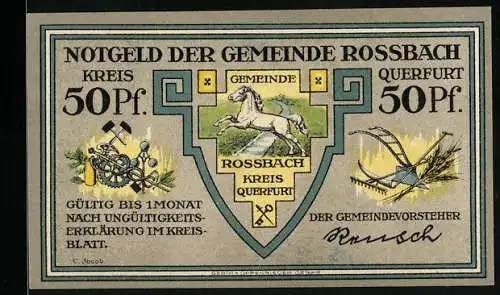 Notgeld Rossbach /Querfurt, 50 Pfennig, Das Siegesdenkmal