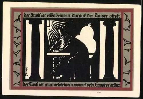 Notgeld Rossla am Kyffhäuser 1921, 50 Pfennig, Der Kaiser auf ernem Stuhl an marmornem Tisch