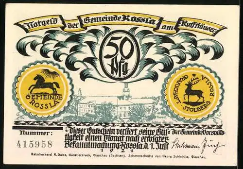 Notgeld Rossla am Kyffhäuser 1921, 50 Pfennig, Der Bart ist durch den Tisch gewachsen