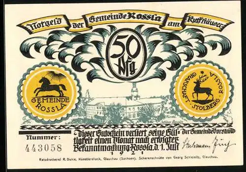 Notgeld Rossla am Kyffhäuser 1921, 50 Pfennig, Der Knabe erhält einen Befehl des schlafenden Kaisers