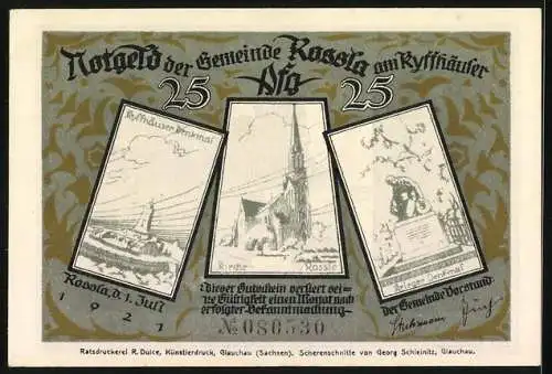 Notgeld Rossla am Kyffhäuser 1921, 25 Pfennig, Barbarossas Bart ist durch den Tisch gewachsen