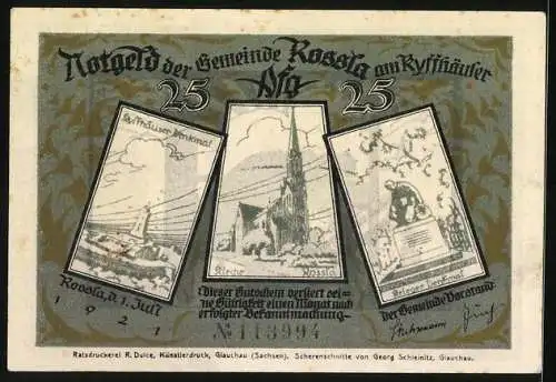 Notgeld Rossla am Kyffhäuser 1921, 25 Pfennig, Barbarossa schläft am Tisch
