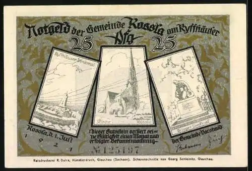 Notgeld Rossla am Kyffhäuser 1921, 25 Pfennig, Der Kaiser schläft am Tisch