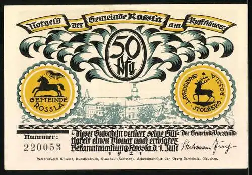 Notgeld Rossla am Kyffhäuser 1921, 25 Pfennig, Der Kaiser am marmornen Tisch