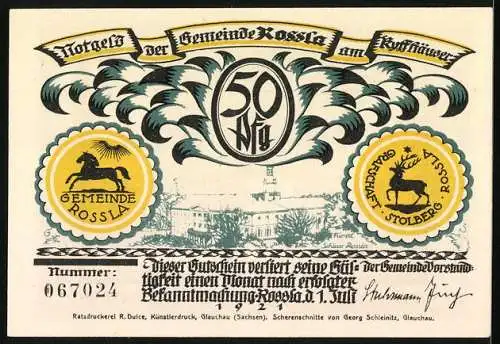Notgeld Rossla am Kyffhäuser 1921, 25 Pfennig, Der Kaiser lebt im Schloss