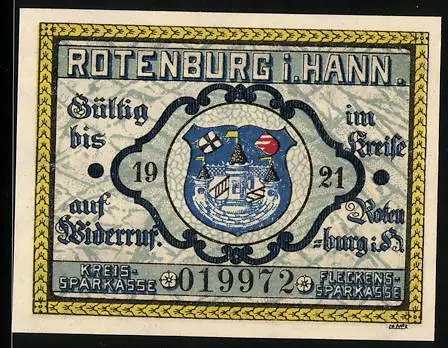 Notgeld Rotenburg i. Hann. 1921, 25 Pfennig, Bauer bei der Aussaat