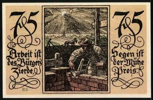 Notgeld Rotenburg i. Hann. 1921, 75 Pfennig, Maurer bei der Arbeit