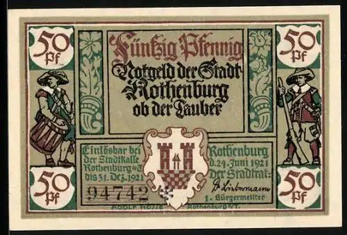 Notgeld Rothenburg ob der Tauber 1921, 50 Pfennig, Kellermeisters Toechterlein