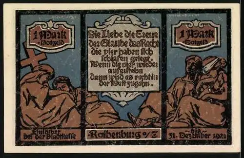 Notgeld Rothenburg ob der Tauber 1921, 1 Mark, Zwei Tortürme