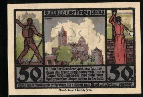 Notgeld Kösen / Saale, 50 Pfennig, Zwei Damen in der alten Burg