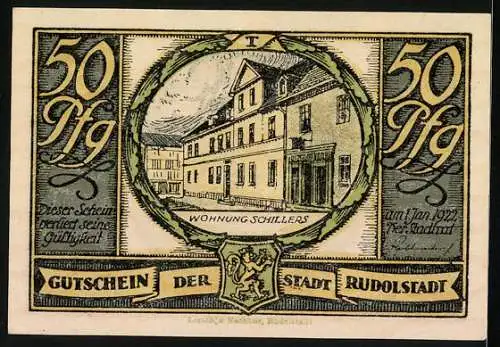 Notgeld Rudolstadt, 50 Pfennig, Die Wohnung Schillers