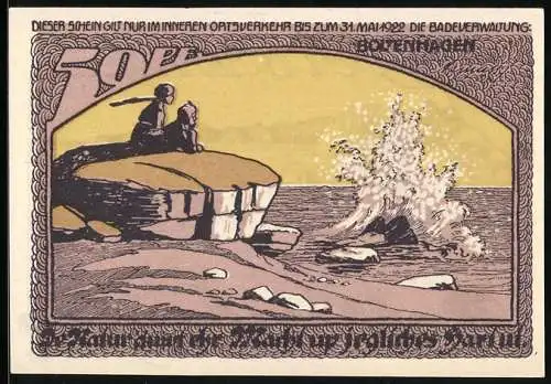 Notgeld Boltenhagen 1922, 50 Pfennig, Pärchen auf Felsen am Strand