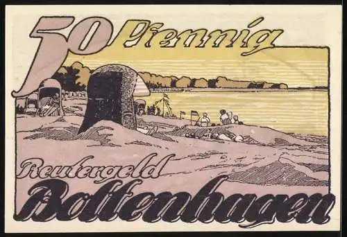 Notgeld Boltenhagen 1922, 50 Pfennig, Pärchen auf Felsen am Strand