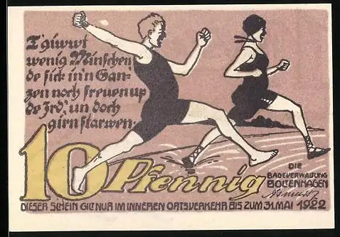 Notgeld Boltenhagen 1922, 10 Pfennig, Läufer bei einem Wettrennen