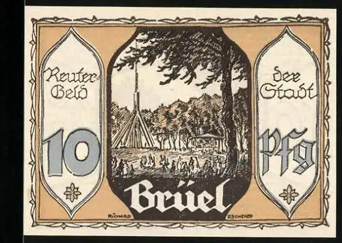 Notgeld Brüel 1922, 10 Pfennig, Ortspartie, Gänsehirtin