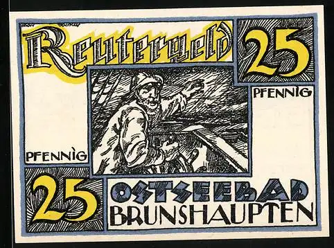 Notgeld Brunshaupten /Ostsee 1922, 25 Pfennig, Seemann am Steuerrad