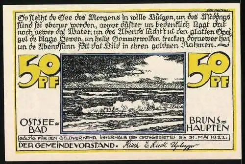 Notgeld Brunshaupten /Ostsee 1922, 50 Pfennig, Strandpartie mit Hotel