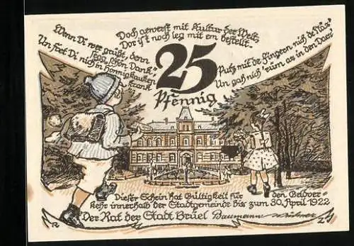 Notgeld Brüel i. M. 1922, 25 Pfennig, Kinder auf dem Schulweg