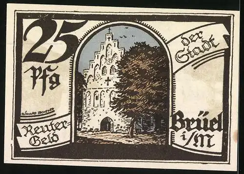 Notgeld Brüel i. M. 1922, 25 Pfennig, Kinder auf dem Schulweg