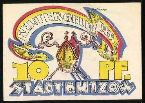 Notgeld Bützow 1922, 10 Pfennig, Rückenansicht von Bäuerin