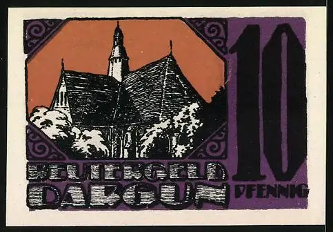 Notgeld Dargun 1921, 10 Pfennig, Kirche, Fliegende Enten