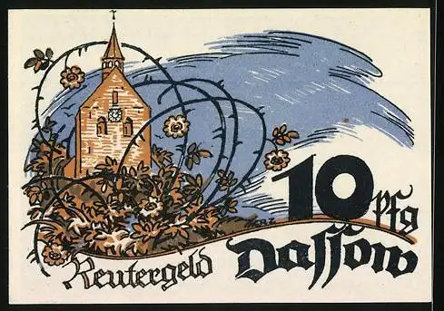 Notgeld Dassow 1922, 10 Pfennig, Segelschiff auf hoher See mit Möwen