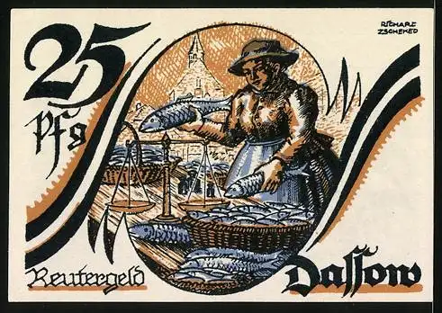 Notgeld Dassow 1922, 25 Pfennig, Uferpartie mit Fischernetz