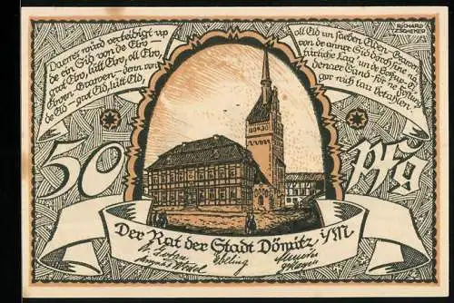 Notgeld Dömitz i. M., 50 Pfennig, Rathaus