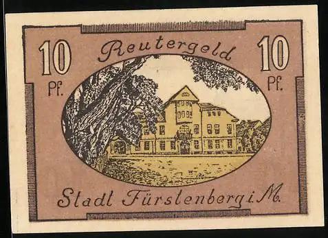 Notgeld Fürstenberg i. M. 1922, 10 Pfennig, Gebäudeansicht