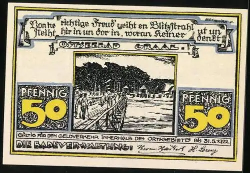 Notgeld Graal /Ostsee 1922, 50 Pfennig, Ortspartie mit Bäumen