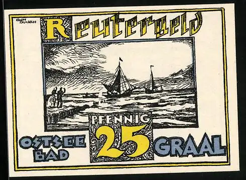 Notgeld Graal /Ostsee 1922, 25 Pfennig, Segelschiffe im Hafen