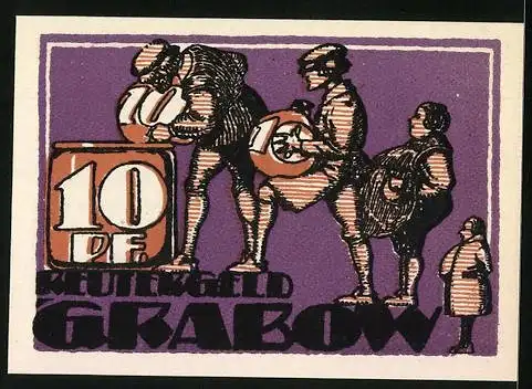 Notgeld Grabow 1921, 10 Pfennig, Bauer mit Pferdewagen