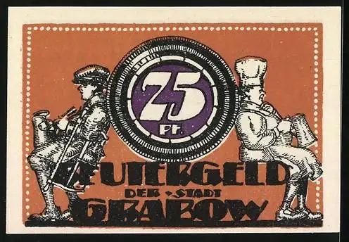 Notgeld Grabow 1921, 25 Pfennig, Bauern bei der Arbeit