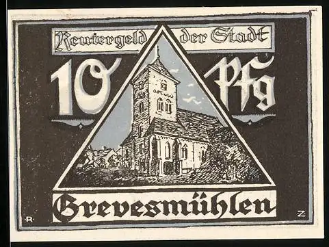 Notgeld Grevesmühlen 1922, 10 Pfennig, Kirche