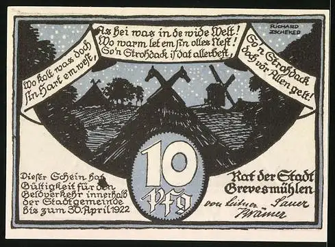 Notgeld Grevesmühlen 1922, 10 Pfennig, Kirche
