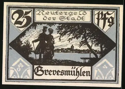 Notgeld Grevesmühlen 1922, 25 Pfennig, Uferpartie mit Schilf